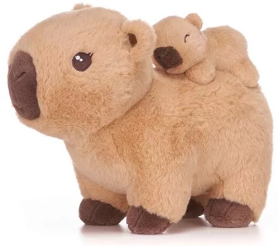 Capibara (Beige) met Baby Capybara Pluche Knuffel 26 cm