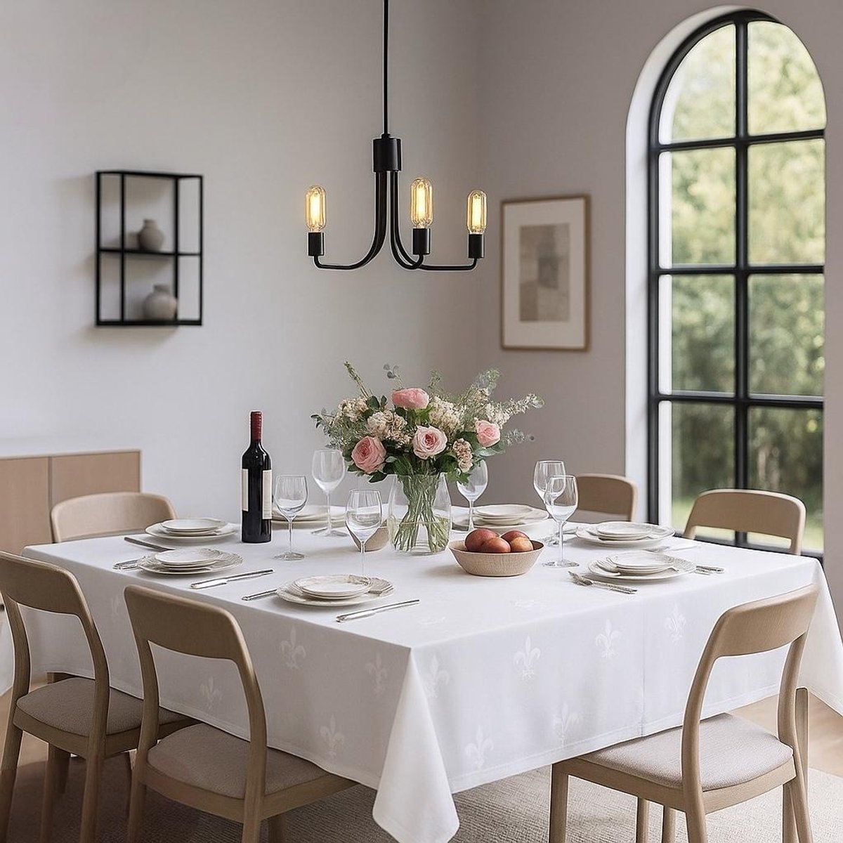 Vierkant Tafelkleed Franse lelie 100 x 100 wit (Hotelkwaliteit: 250 gr/m2)