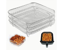 3-laags Roestvrijstalen Airfryer Accessoireset - Stapelbaar, Vaatwasserbestendig voor Ovens & Frituurpotten, Perfect voor Gezond Vakantie Bakken