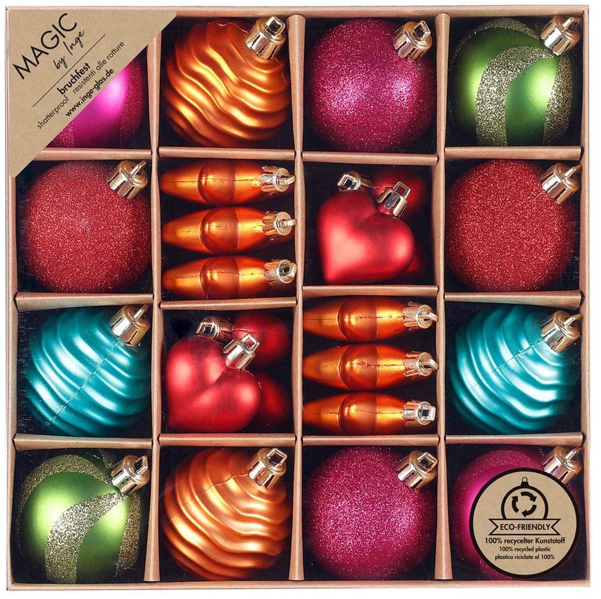 Inge Christmas Decor Kerstballen en ornamenten - 24x - kunststof - gekleurd - kerstversiering