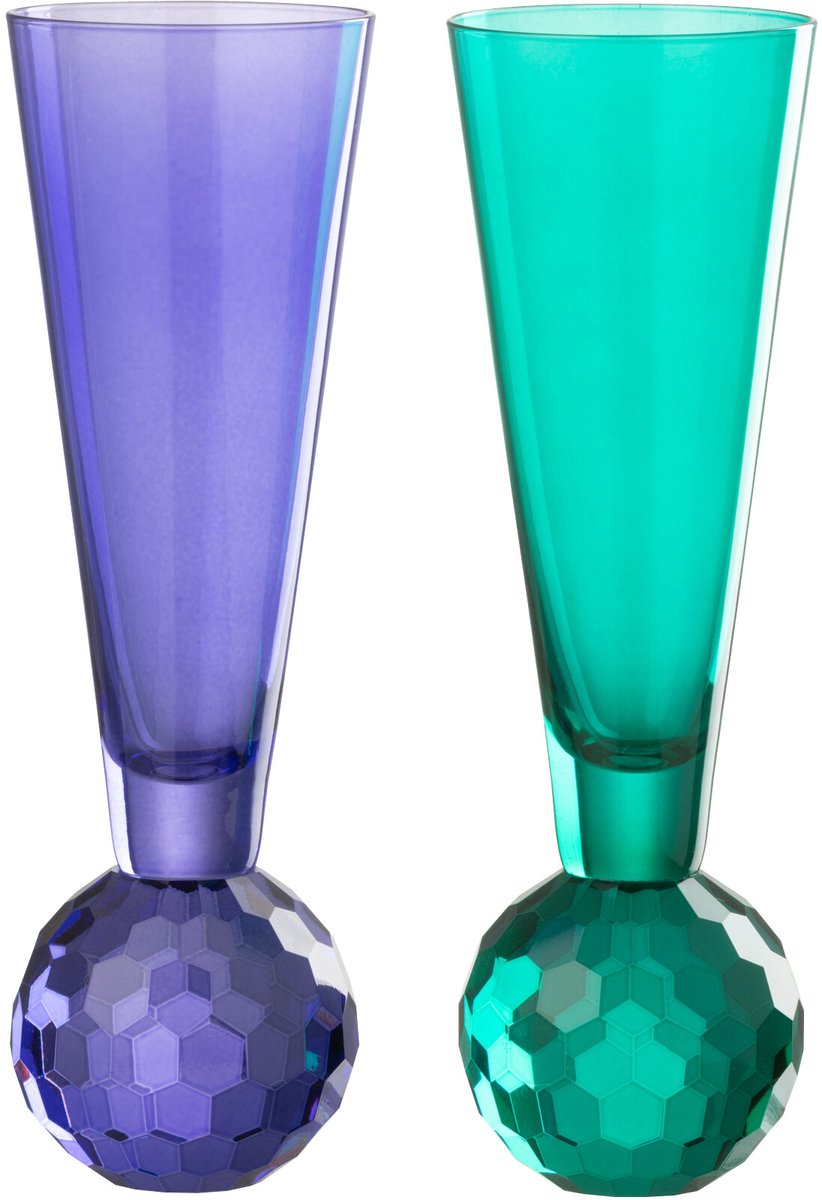 J-Line glas champagne Bal - glas - blauw/donkergroen - 2 stuks
