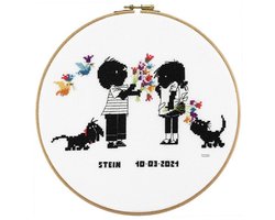 Pako Borduurpakket - geboorte - telpatroon - Jip & Janneke met vriendjes, Fiep Westendorp - 270.018 - Aida - 25 cm Rond - DIY kit