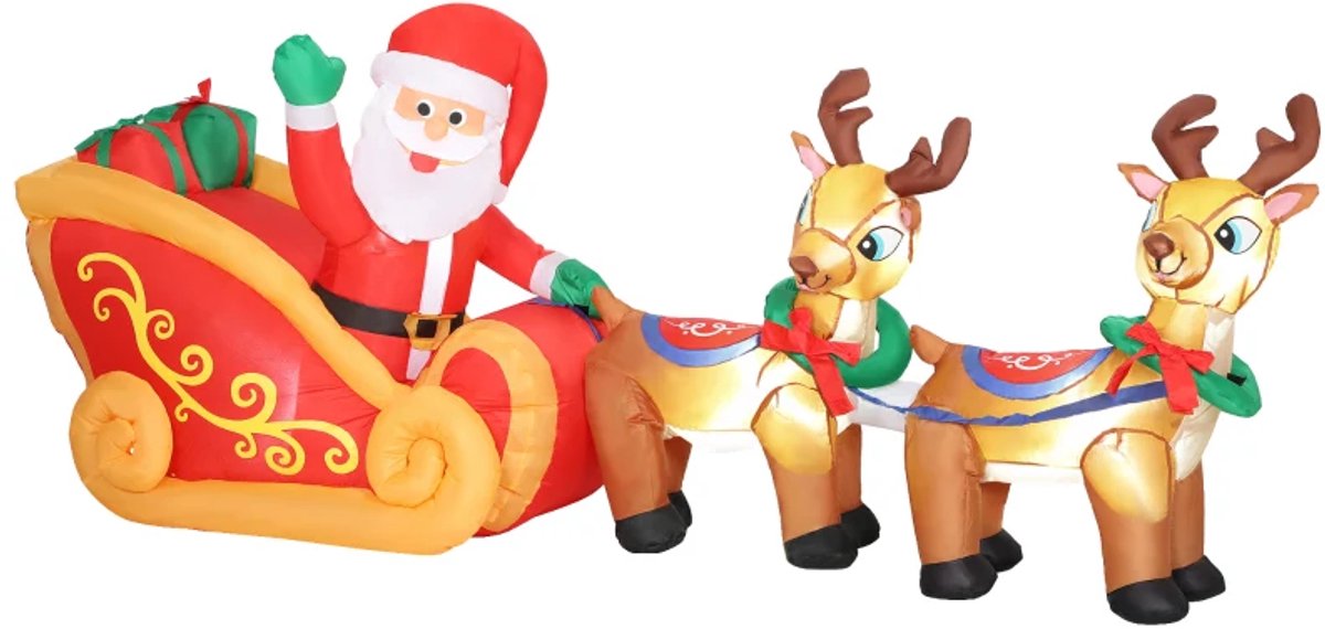 Opblaasbare Kerstman in Rendierslee - Kerstmanfiguur met LED-verlichting - Kerstversiering - Waterdicht - Kerstdecoratie - 240x75x100 cm