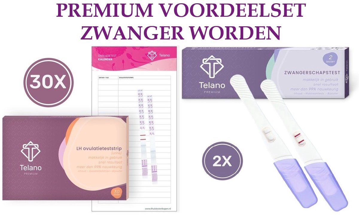 Ovulatietest 30x Dipstick en Zwangerschapstest Midsteam 2x Vroeg - Ovulatiekalender - Telano Premium Voordeelpakket
