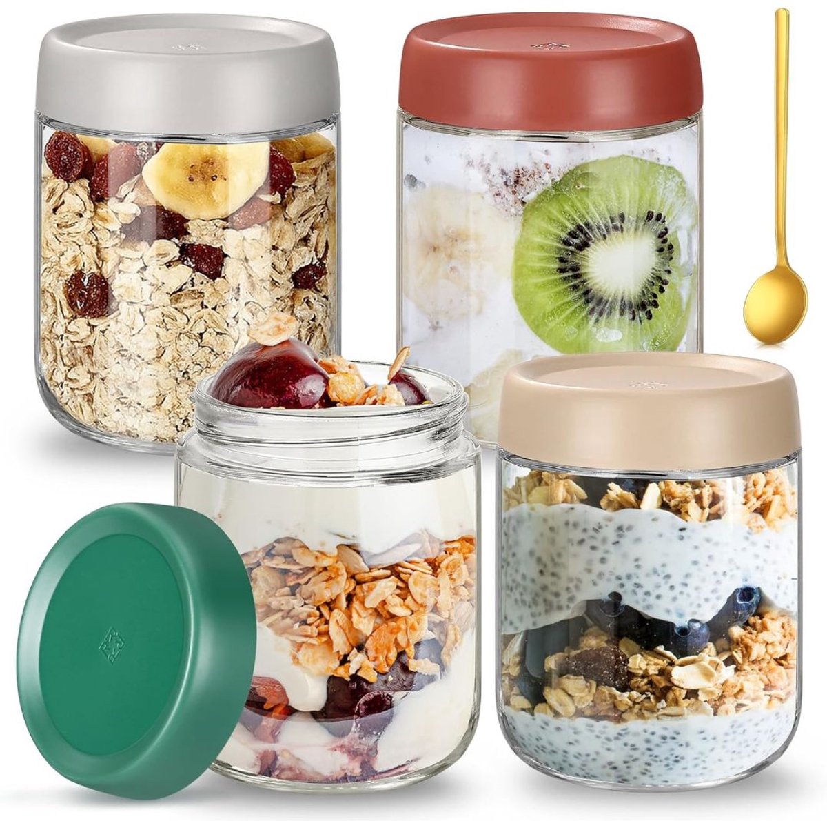 MKSS® Overnight Oats Potjes - Mason Jar - Meusli Beker met Deksel