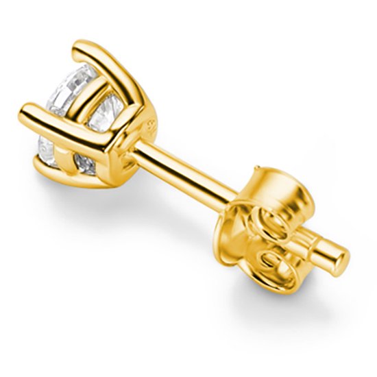 Gouden oorbel met moissaniet zetting, 18 karaat verguld.