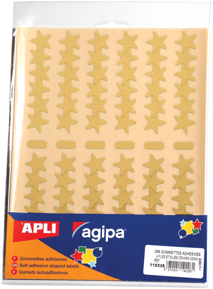 Agipa metallic stickers | blister met 288 stuks | goud en zilver | ster 20 mm