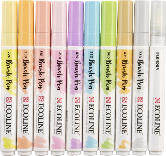 Brushpen Talens Ecoline Pastel blister à 10 stuks assorti | 3 stuks