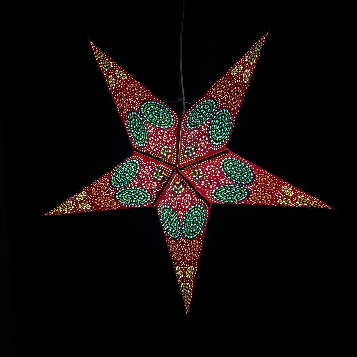 MoreThanHip Kerstster papier met verlichting - 60 cm diameter, 24 cm diep - Kerst ster voor binnen - Goa Multicolour Groen - FSC papier - Incl. USB-LED-verlichtingsset (5 m. snoer, schakelaar en bevestigingsclip) - Kerst Raam decoratie - Kerstversiering