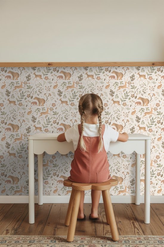 ESTAhome papier peint forêt avec animaux de la forêt blanc cassé et beige - 139525 - 53 cm x 10,05 m