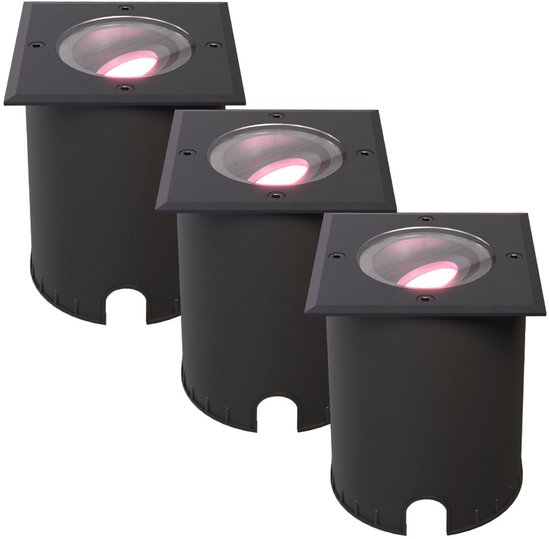 HOFTRONIC SMART HOFTRONIC - Set van 3 Cody Smart Grondspots XL Zwart - Vierkant - Kantelbaar - RGB + WW - GU10 5,5W 345 Lumen - Smart Home tuinverlichting