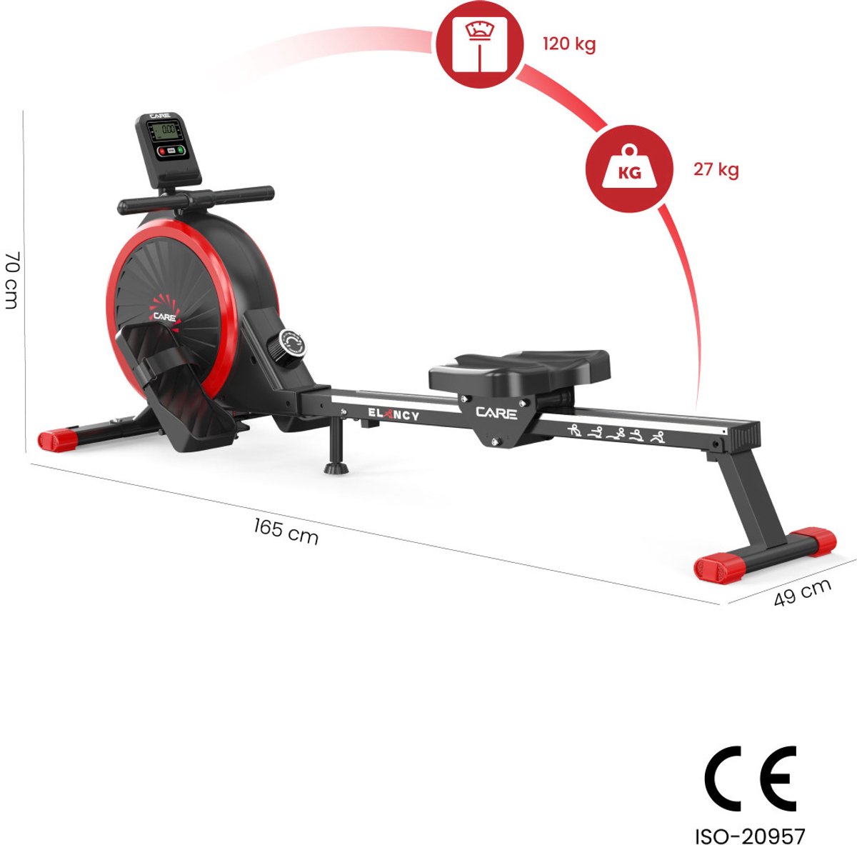 CARE Roeitrainer Elancy 4kg Vliegwiel Zwart - afbeelding 2