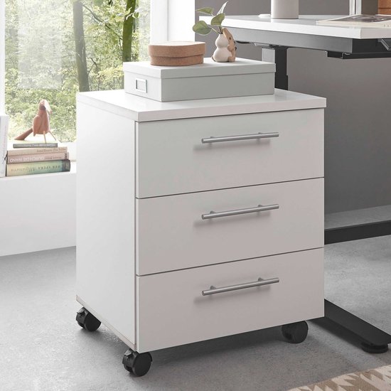 Bloc-tiroirs Ben - 3 tiroirs - avec roulettes - blanc - Bega Consult - Armoires de bureau - Blanc - Panneaux de particules - Armoires de bureau