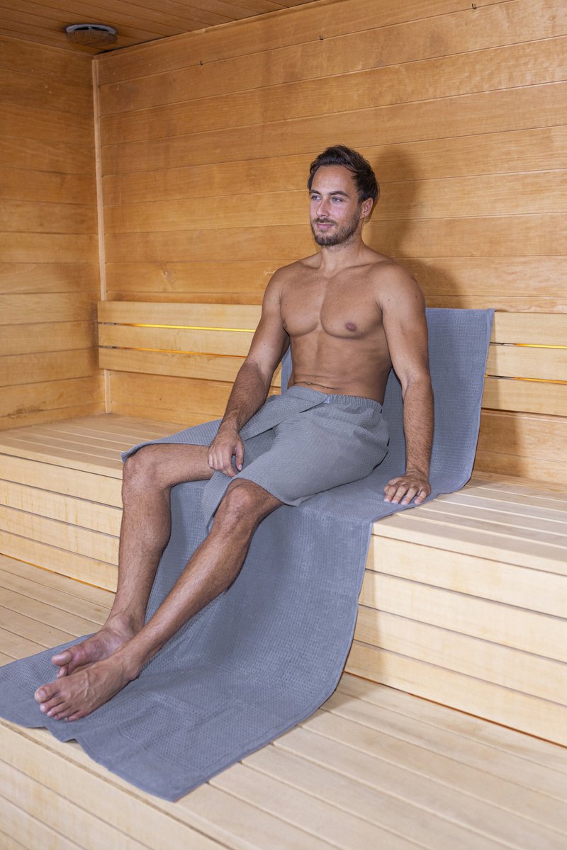 VitalHome Wafel Kilt Sauna 60x150cm Donkergrijs met Zakje en Klittenband
