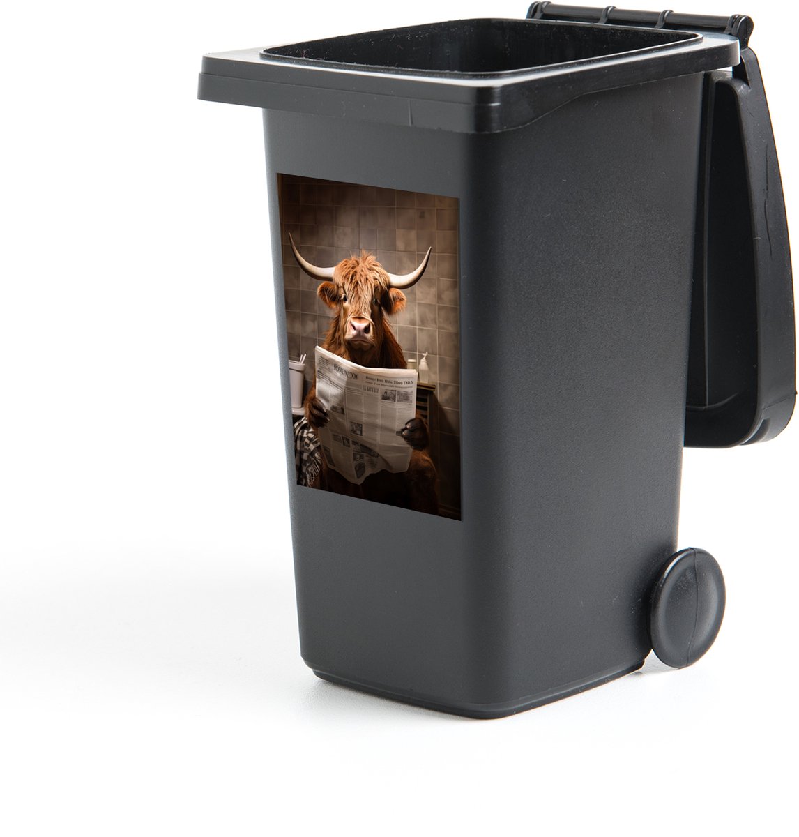 Container sticker Schotse hooglander - Krant - Toilet - 40x60 cm - Kliko sticker