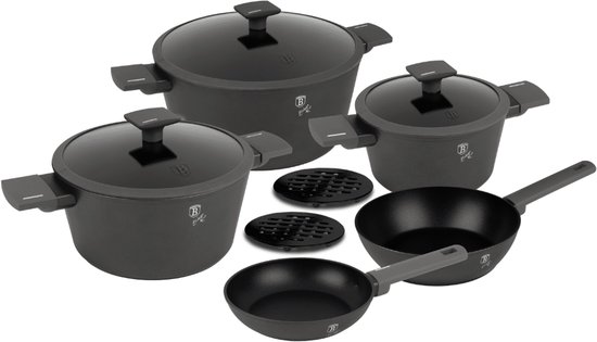 HOMELUX pannenset, 7-delig, inductiepantenset, potten met glazen deksel, kookpannenset, pannen en pannenset, geschikt voor inductie