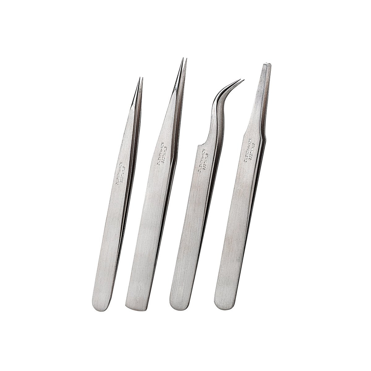 Pincetset - 4 stuks - antimagnetisch, gehard en fijn geslepen staal - 12-12,5 cm lang