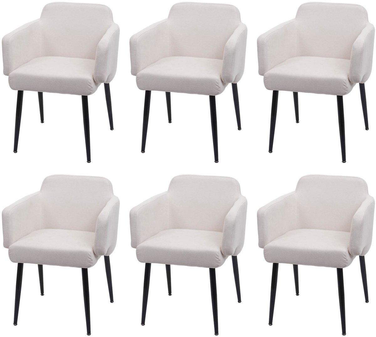 MCW Set van 6 eetkamerstoelen MCW-L13, gestoffeerde stoel Keukenstoel Stoel met armleuningen, stof/textiel Metaal MVG ~ crème-wit