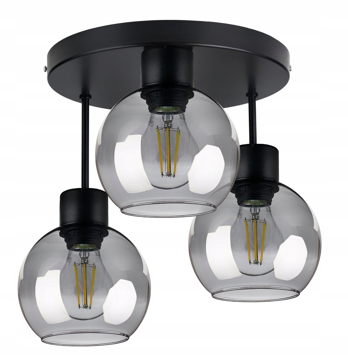 Moderne Plafondlamp Glazen Bol E27 3x60W Zwart