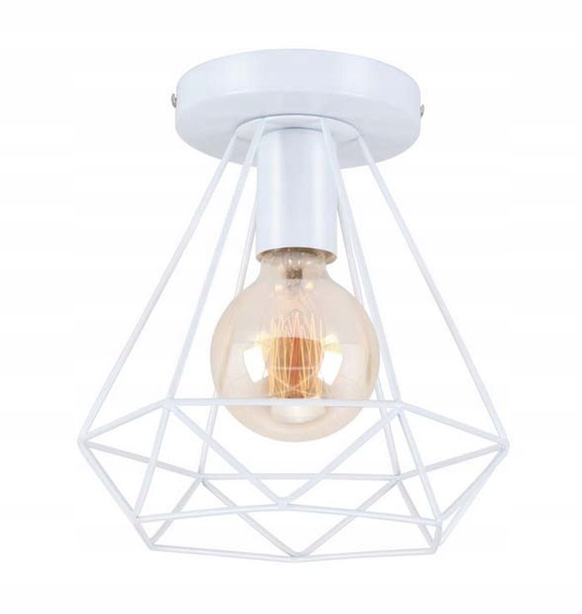 Loft Plafond Lamp met Diamant Kap E27 - Wit Metaal