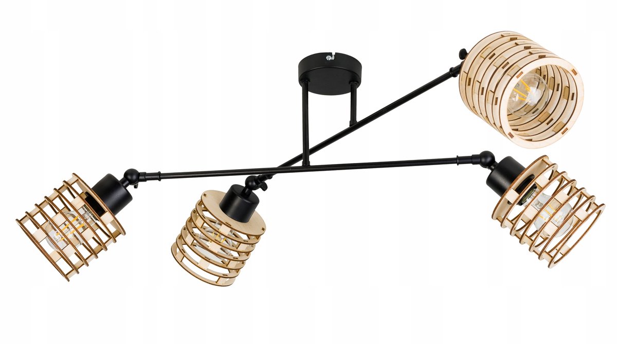 Hanglamp Loft Hout 4-lichts Verstelbaar Zwart