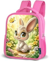 NoBoringSuitcases.com® - Rugzak roze - Schooltas meisjes - Konijn - Zonlicht - Sprookjesachtig - Vlinder - Kinder rugtas meisje - Boekentas kind - Kinderrugzak voor school - Schoolrugzak