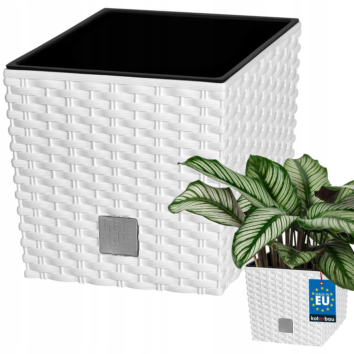 Rattan Look Bloempot met Inzet - Wit - 22 cm - Tuin & Balkon