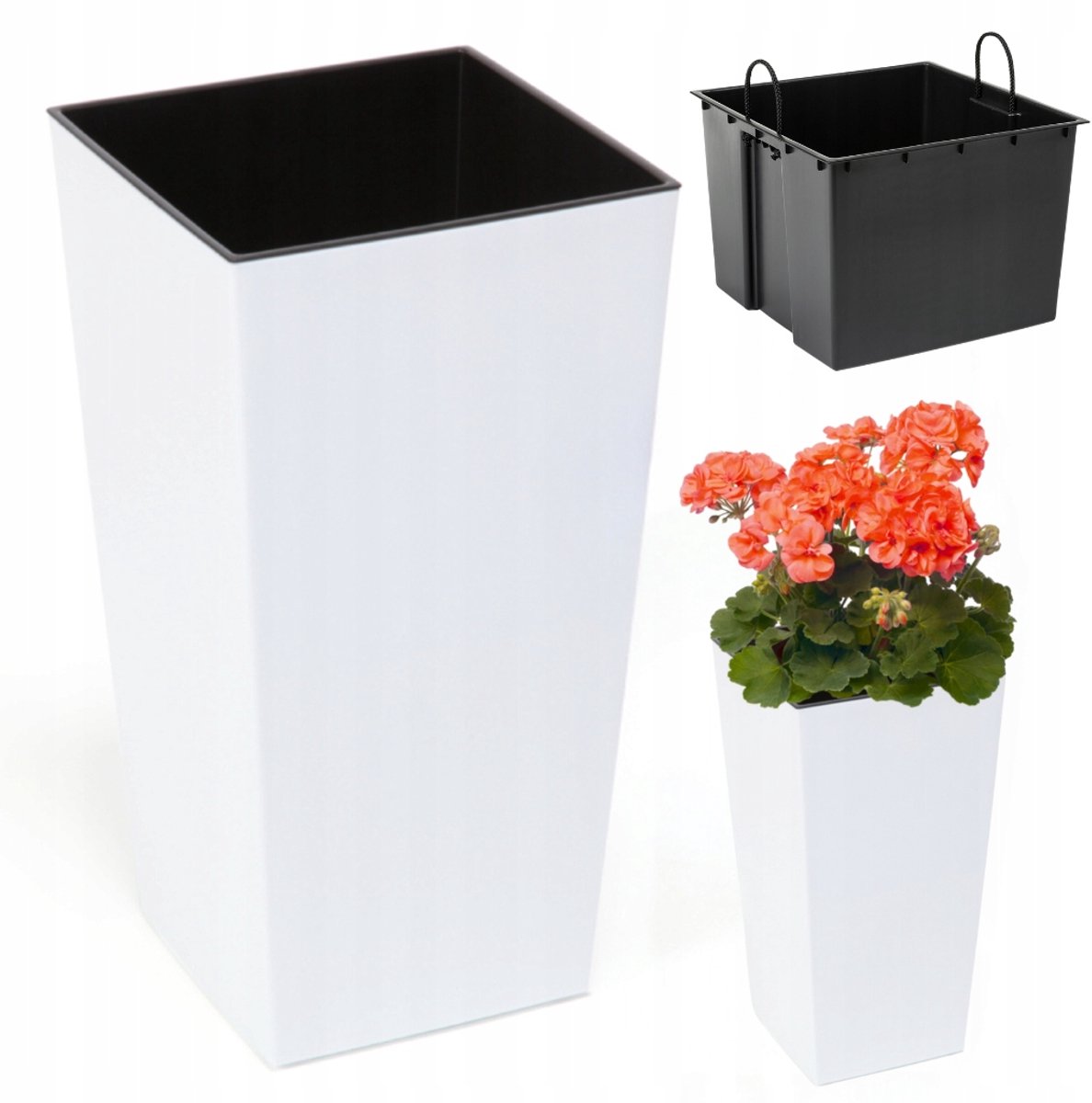 Lamela Finezja Pot 30x30x57cm Hoogglans Wit met Inzet