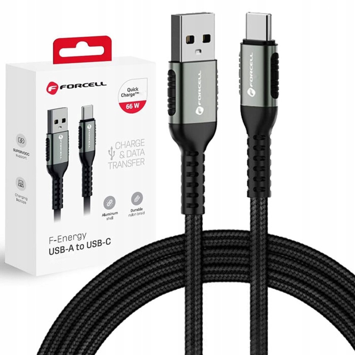 Forcell USB-C Kabel 0,5m Zwart 66W Snelladen
