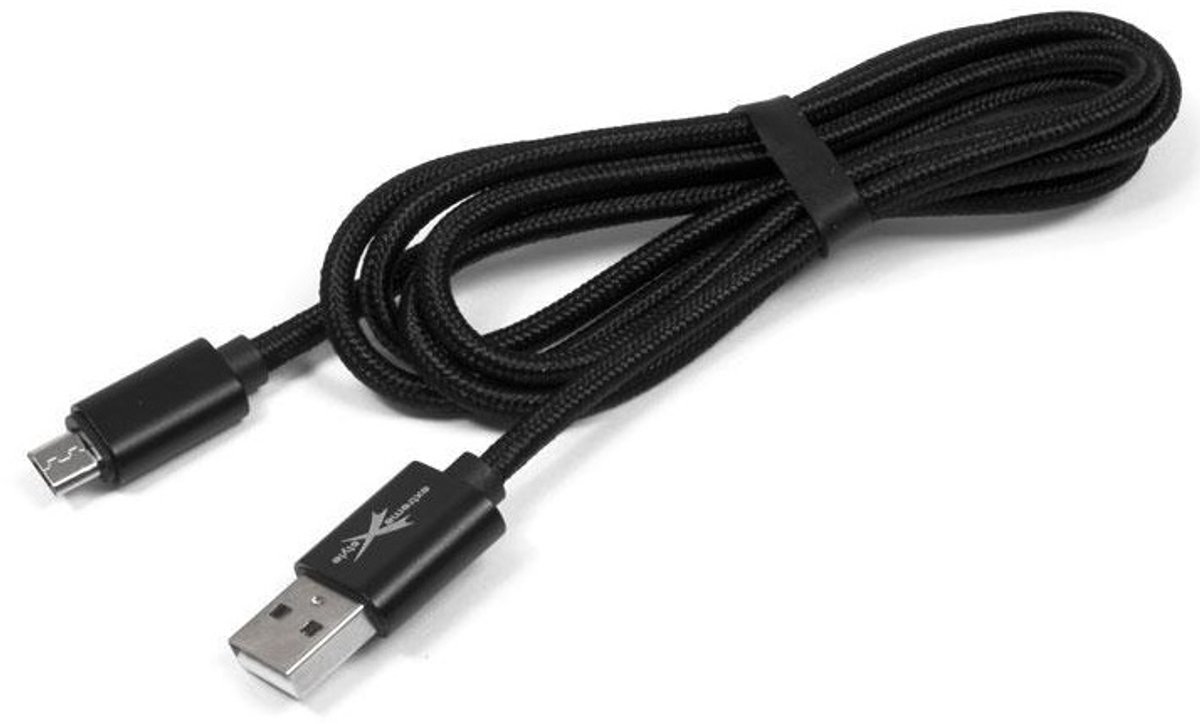 Extremestyle Gevlochten USB naar Micro USB Kabel 120cm Zwart