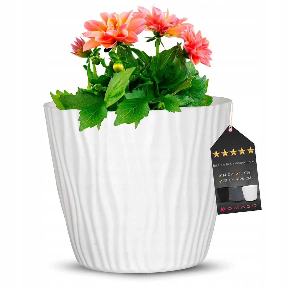 Moderne Geribbelde Plantenbak met Inzet - Wit 22cm