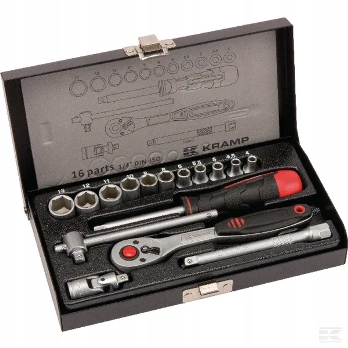 16-delige Doppenset 1/4" met Ratel - Chroom-Vanadium Staal
