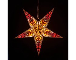 Kerstster papier met verlichting - 60 cm diameter, 24 cm diep – Kerst ster voor binnen – Ganesha Chocolade Goudgeel – Incl. 3 m. snoer met stekker, schakelaar en E14-fitting – Kerst Raam decoratie – Kerstversiering – Kerstverlichting