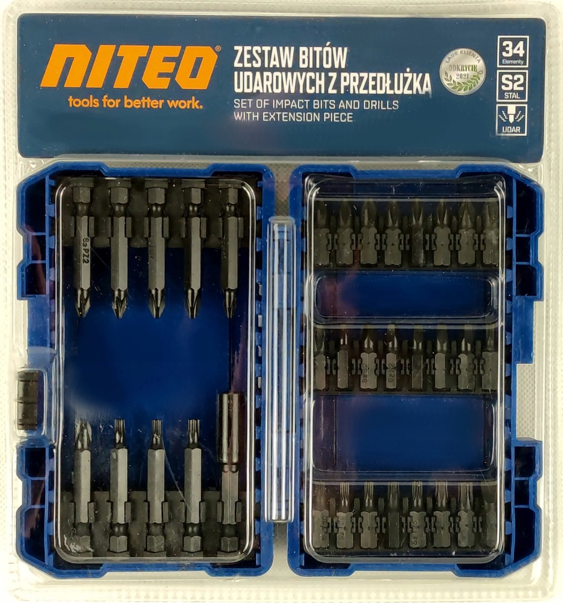 NITEO Slagmoerbitsset met verlengstuk S2 - 34 onderdelen