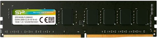 Zwart UDIMM computergeheugen met SP-label, specificaties: 16GB, 2666MHz, 1.2V.