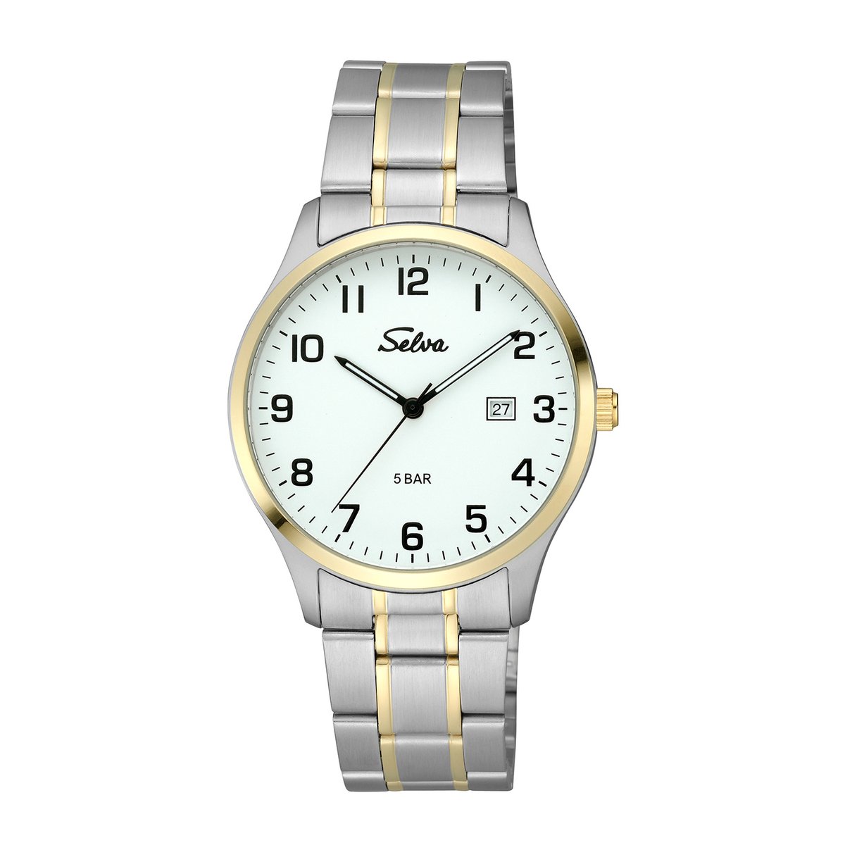 SELVA heren polshorloge, quartz, roestvrijstalen kast, roestvrijstalen band, vouwsluiting, 5 bar