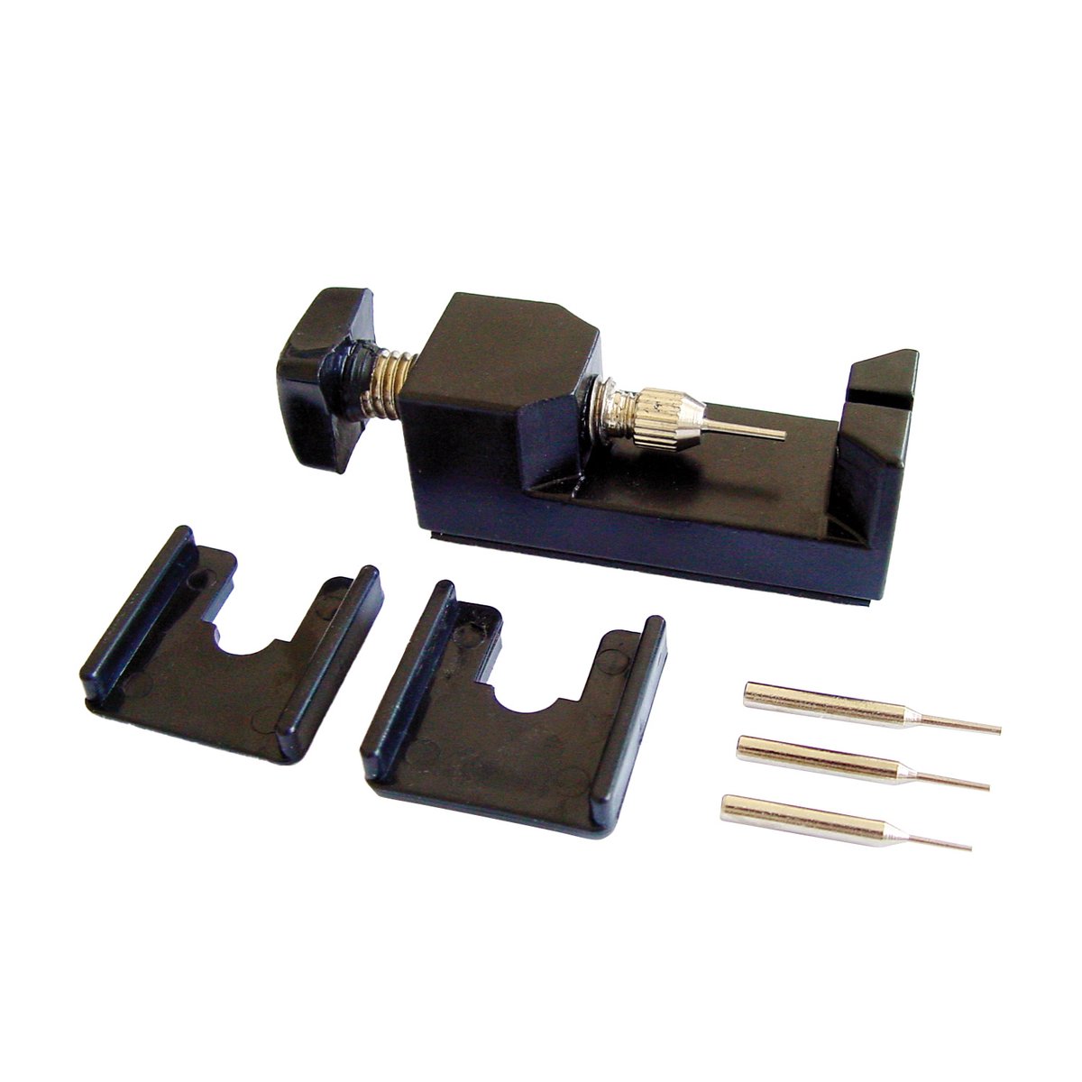 Pinverwijderaar voor bandpennen, met spindel, 2 steunen voor verschillende bandhoogtes en 1 doorn van elk 0,6 - 0,8 - 1,0 mm