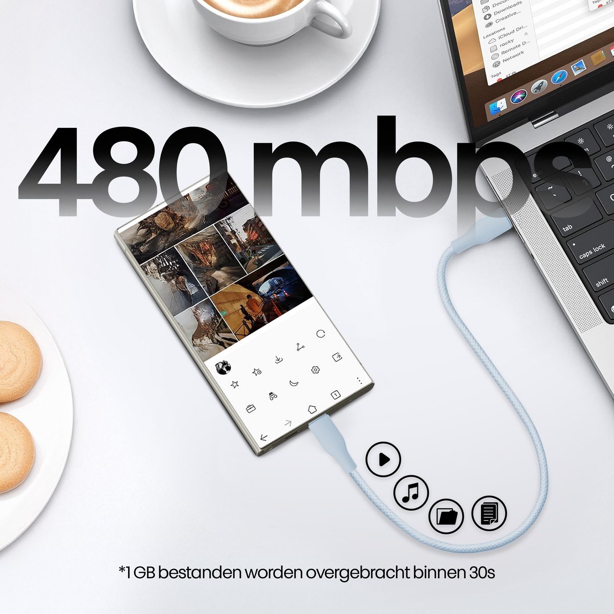 usb C kabel - 65w fast charge - Usb C naar usb C - Oplader usb C - Phreeze