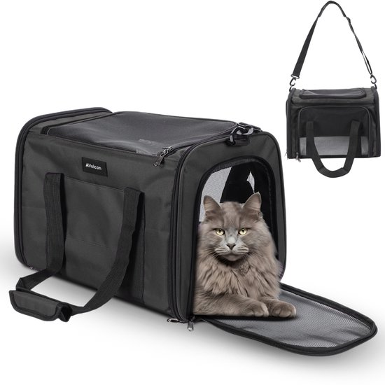 Volcan Reistas Kat - Reismand - Draagtas Katten - Transportbox met Bovenlader - Draagmand Antraciet