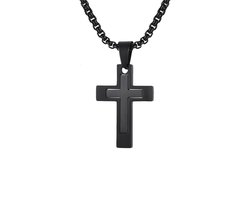 Sorprese Kruis Ketting Heren - Virtus - Zwart - 60 cm - Kruis Hanger 3,2 x 2,2 cm - Elegant & Stijlvol - Model ZZ