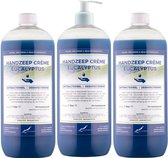 Handzeep Crème Eucalyptus 1 liter - set van 3 stuks - met gratis pomp - Voordeelverpakking