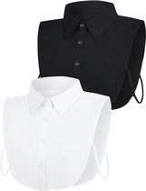 Set Van 2 Blousekraag Dames - Afneembare Puntkraag Basic - Kraagjes voor Dames - Losse Dames Kraagjes voor Ergens Onder - Overhemdkraag - Blouse Kraagje - Nep Los Kraagje - Overhemd Vervanging - ééN Maat Verstelbaar - Zwart en Wit