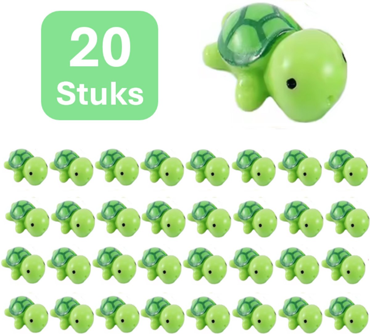 Pradeo - Miniatuur Schildpadjes - 20 Stuks - Mini - Beeldjes - Hars - Groen - Schildpadden - Decoratie - Landschap - DIY