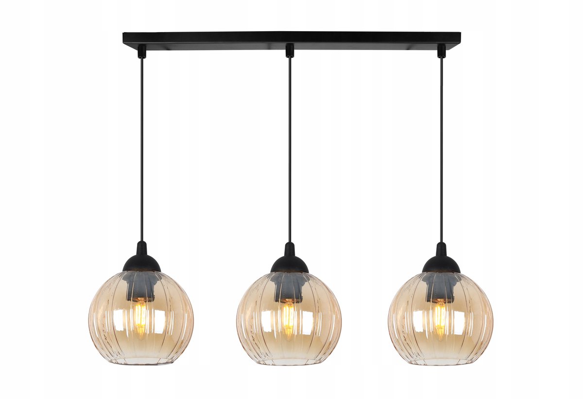 Hanglamp COSTA Miodowy Ryflowany Klosz Szkło E27 3-lichts