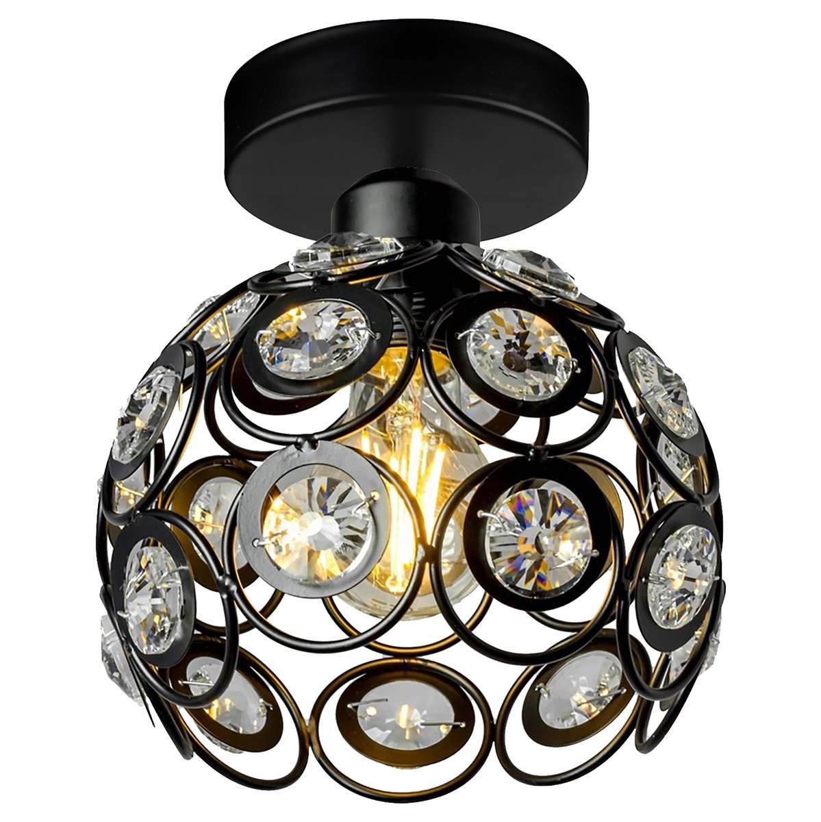 Zwarte Kristallen Plafondlamp LED Retro Edison Stijl