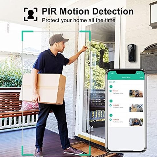 Draadloze WiFi Videodeurbel met 2K HD Camera, PIR Bewegingsdetectie, Nachtzicht, Twee-Weg Audio, Oplaadbare Batterij, IP66 Waterdicht, Ondersteuning SD Kaart en Cloudopslag — afbeelding 2