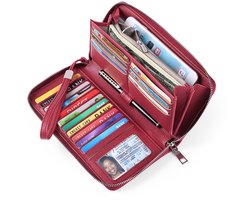 Dames Portemonnee - leren portemonnee met rits rondom - Paars - Grote capaciteit, lange portemonnee - Clutch-tassen - damesportemonnees met meerdere kaarten - polsbandjes - Anti-diefstal PU-portemonnee voor dames