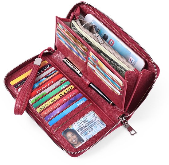Dames Portemonnee - leren portemonnee met rits rondom - Paars - Grote capaciteit, lange portemonnee - Clutch-tassen - damesportemonnees met meerdere kaarten - polsbandjes - Anti-diefstal PU-portemonnee voor dames