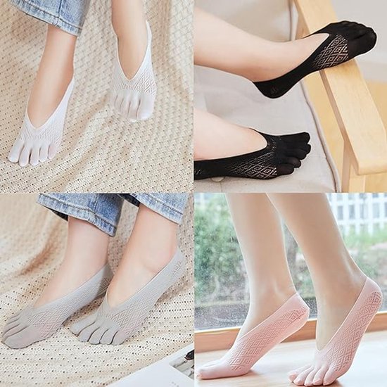 Antislip yogasokken, 5 paar dames antislipsokken, ademende vijfvingerige sokken, onzichtbare teensokken, geschikt voor hardlopen, yoga, pilates — afbeelding 3