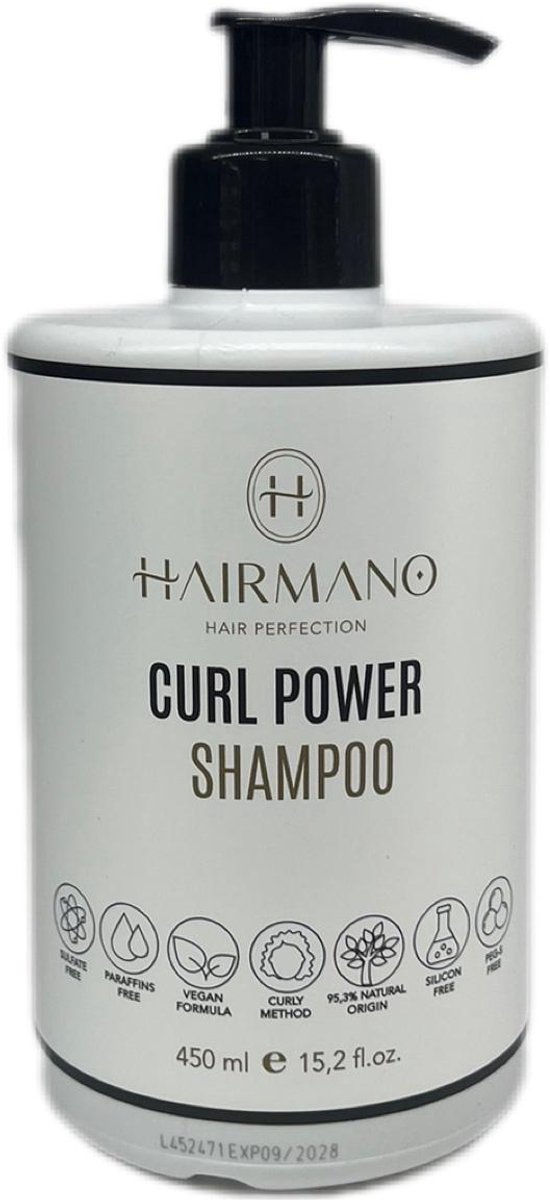 HAIRMANO CURL POWER SHAMPOO - Krulversterkende Shampoo met Kokos & Macadamia Olie - 450ml - Vegan - Sulfaat- & Siliconenvrij